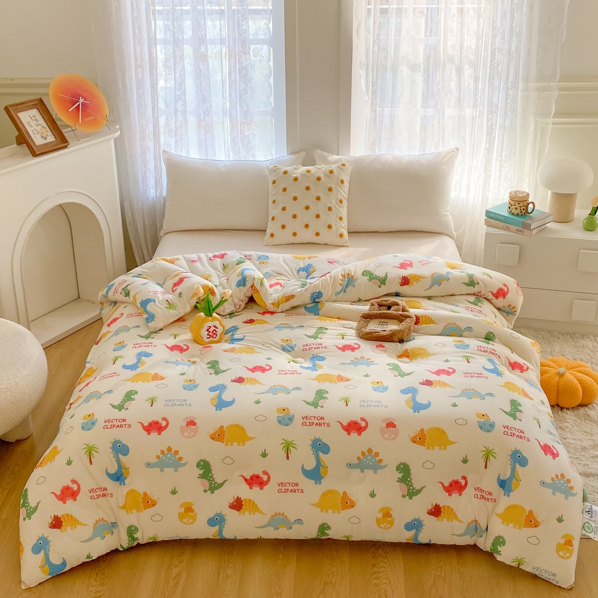 91家纺网 家纺一手货源 找家纺 小叮当家纺仓储工厂店 2025年新款A类母婴级宝宝被子豆豆绒牛奶针织棉被子儿童被子豆豆被大豆被春秋 牛奶针织被-恐龙萌游记