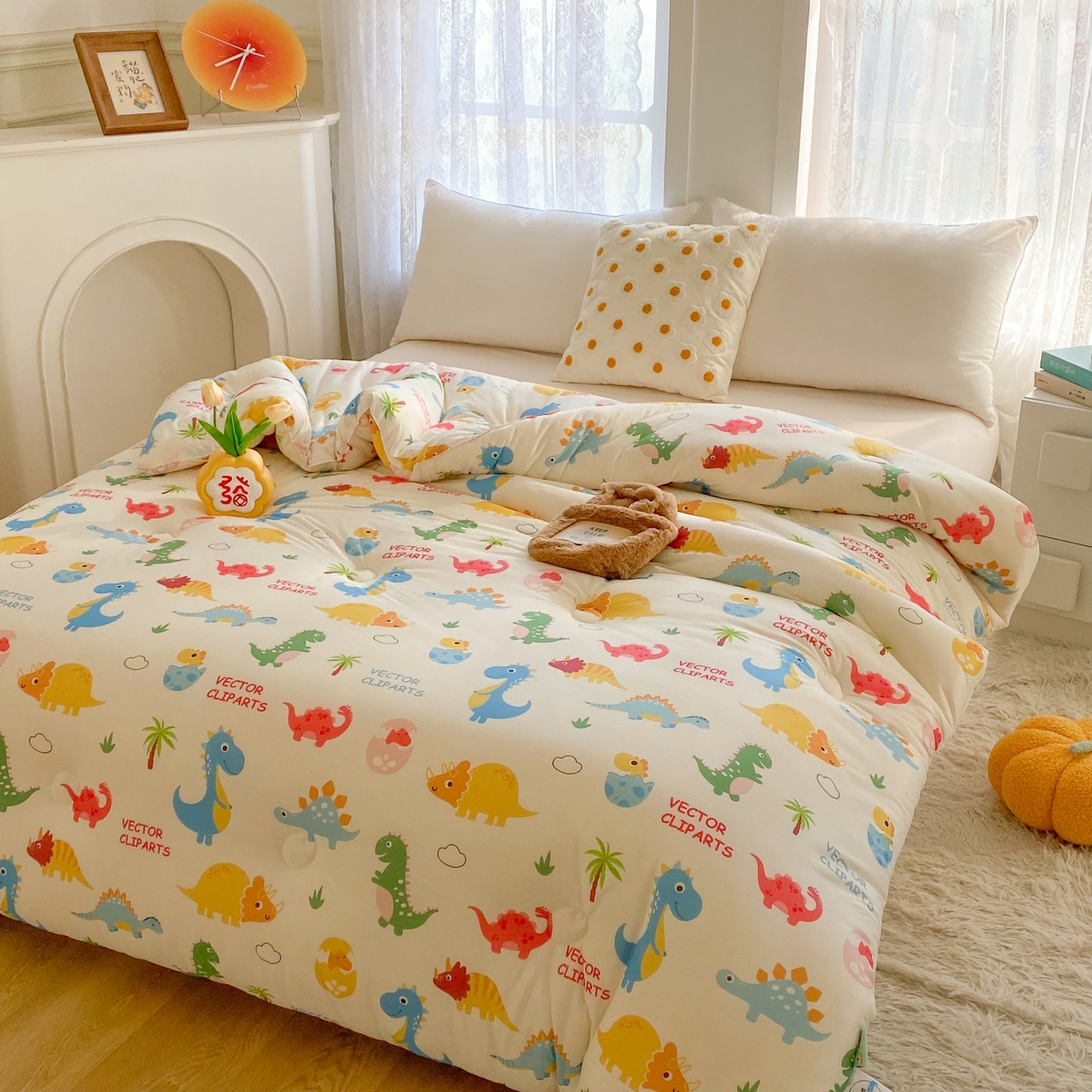 91家纺网 家纺一手货源 找家纺 小叮当家纺仓储工厂店 2025年新款A类母婴级宝宝被子豆豆绒牛奶针织棉被子儿童被子豆豆被大豆被春秋 牛奶针织被-恐龙萌游记