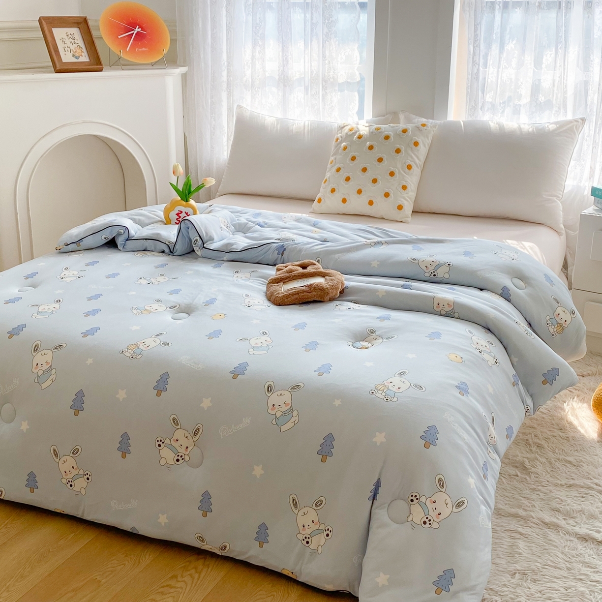 91家纺网 家纺一手货源 找家纺 小叮当家纺仓储工厂店 2025年新款A类母婴级宝宝被子豆豆绒牛奶针织棉被子儿童被子豆豆被大豆被春秋 牛奶针织被-帕恰狗蓝