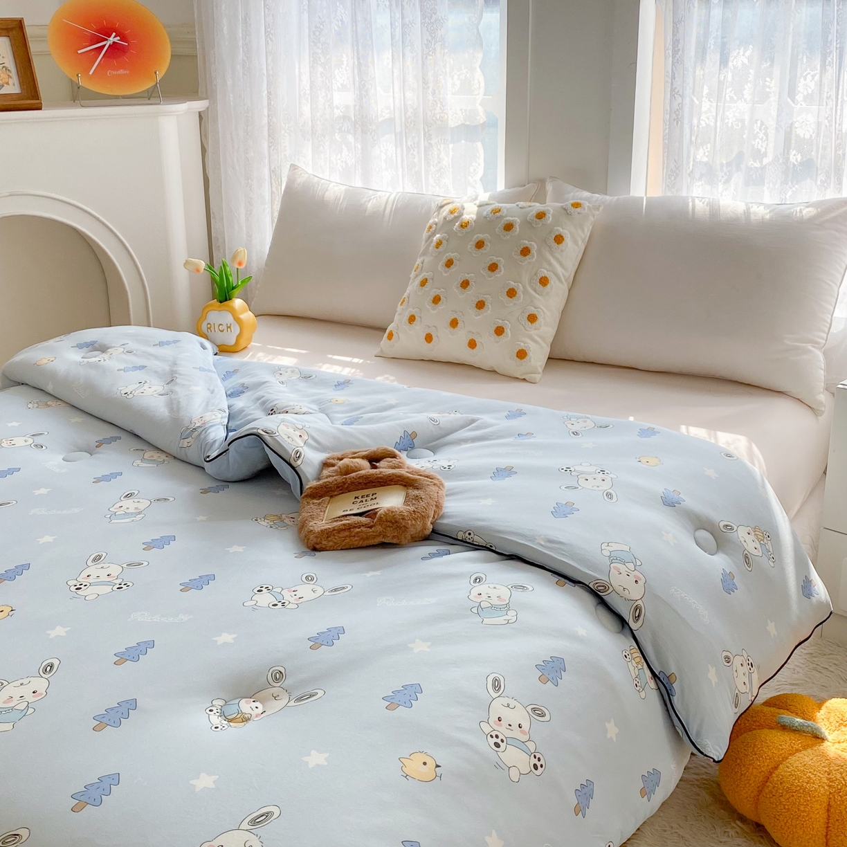 91家纺网 家纺一手货源 找家纺 小叮当家纺仓储工厂店 2025年新款A类母婴级宝宝被子豆豆绒牛奶针织棉被子儿童被子豆豆被大豆被春秋 牛奶针织被-帕恰狗蓝