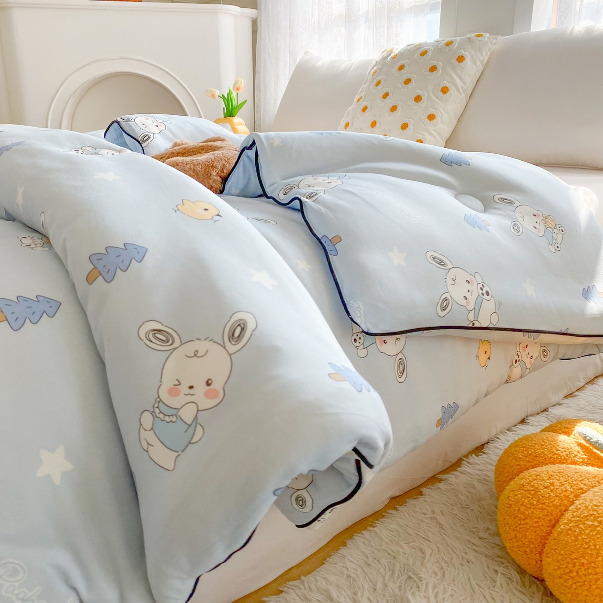 91家纺网 家纺一手货源 找家纺 小叮当家纺仓储工厂店 2025年新款A类母婴级宝宝被子豆豆绒牛奶针织棉被子儿童被子豆豆被大豆被春秋 牛奶针织被-帕恰狗蓝