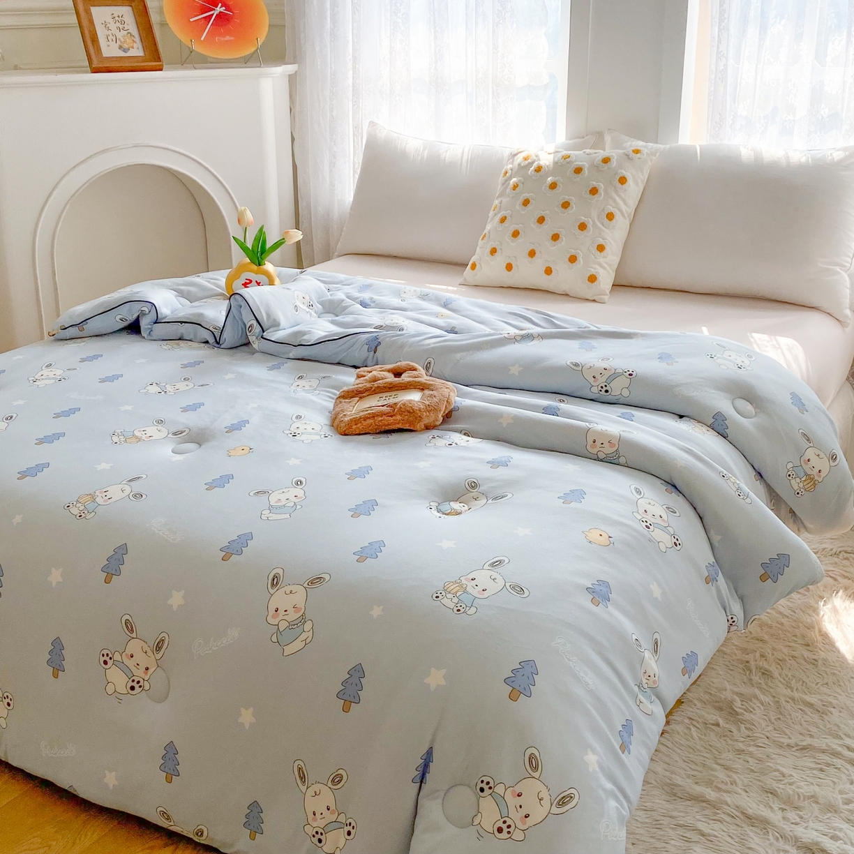 91家纺网 家纺一手货源 找家纺 小叮当家纺仓储工厂店 2025年新款A类母婴级宝宝被子豆豆绒牛奶针织棉被子儿童被子豆豆被大豆被春秋 牛奶针织被-帕恰狗蓝