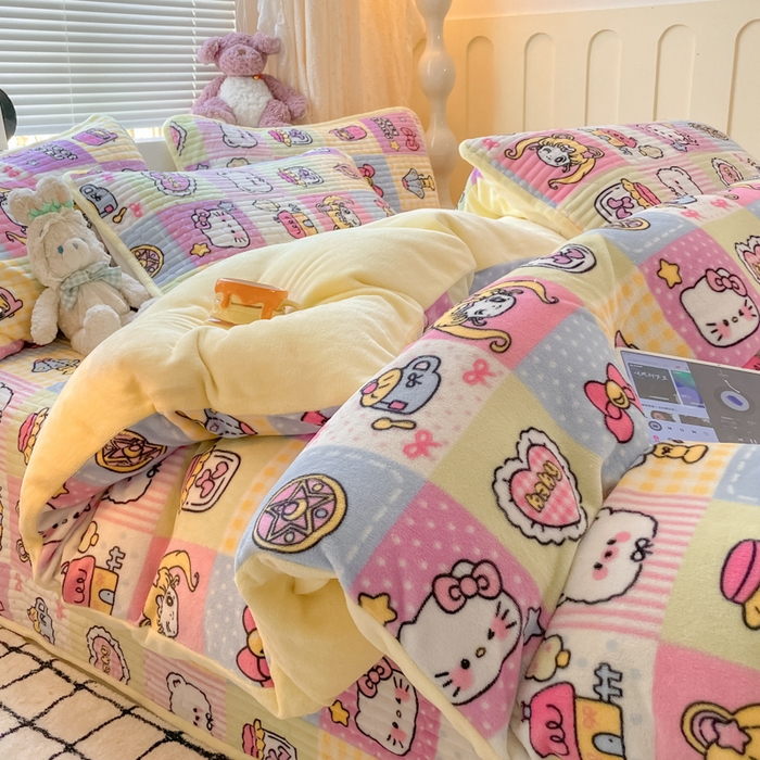 云玲时尚 2025新款高克重牛奶绒印花床盖四件套 月亮女神