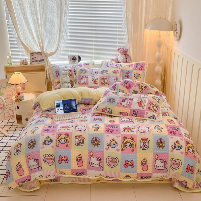 91家纺网 家纺一手货源 找家纺 云玲时尚 2025新款高克重牛奶绒印花床盖四件套 月亮女神