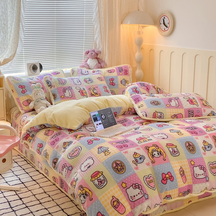 91家纺网 家纺一手货源 找家纺 云玲时尚 2025新款高克重牛奶绒印花床盖四件套 月亮女神