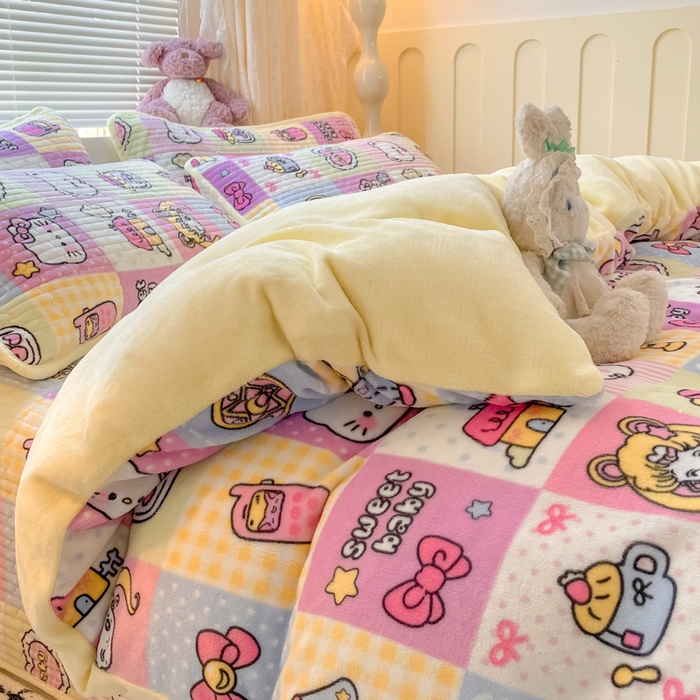 91家纺网 家纺一手货源 找家纺 云玲时尚 2025新款高克重牛奶绒印花床盖四件套 月亮女神