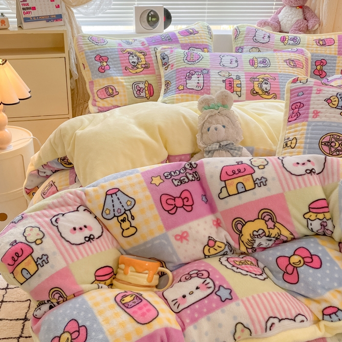 91家纺网 家纺一手货源 找家纺 云玲时尚 2025新款高克重牛奶绒印花床盖四件套 月亮女神