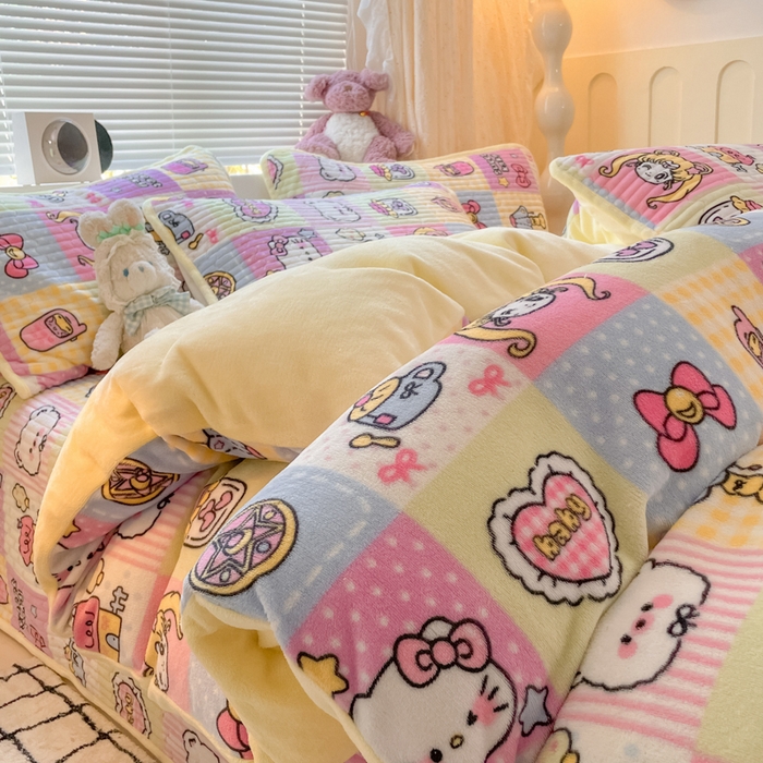 91家纺网 家纺一手货源 找家纺 云玲时尚 2025新款高克重牛奶绒印花床盖四件套 月亮女神