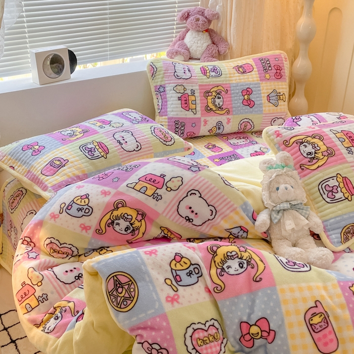 91家纺网 家纺一手货源 找家纺 云玲时尚 2025新款高克重牛奶绒印花床盖四件套 月亮女神