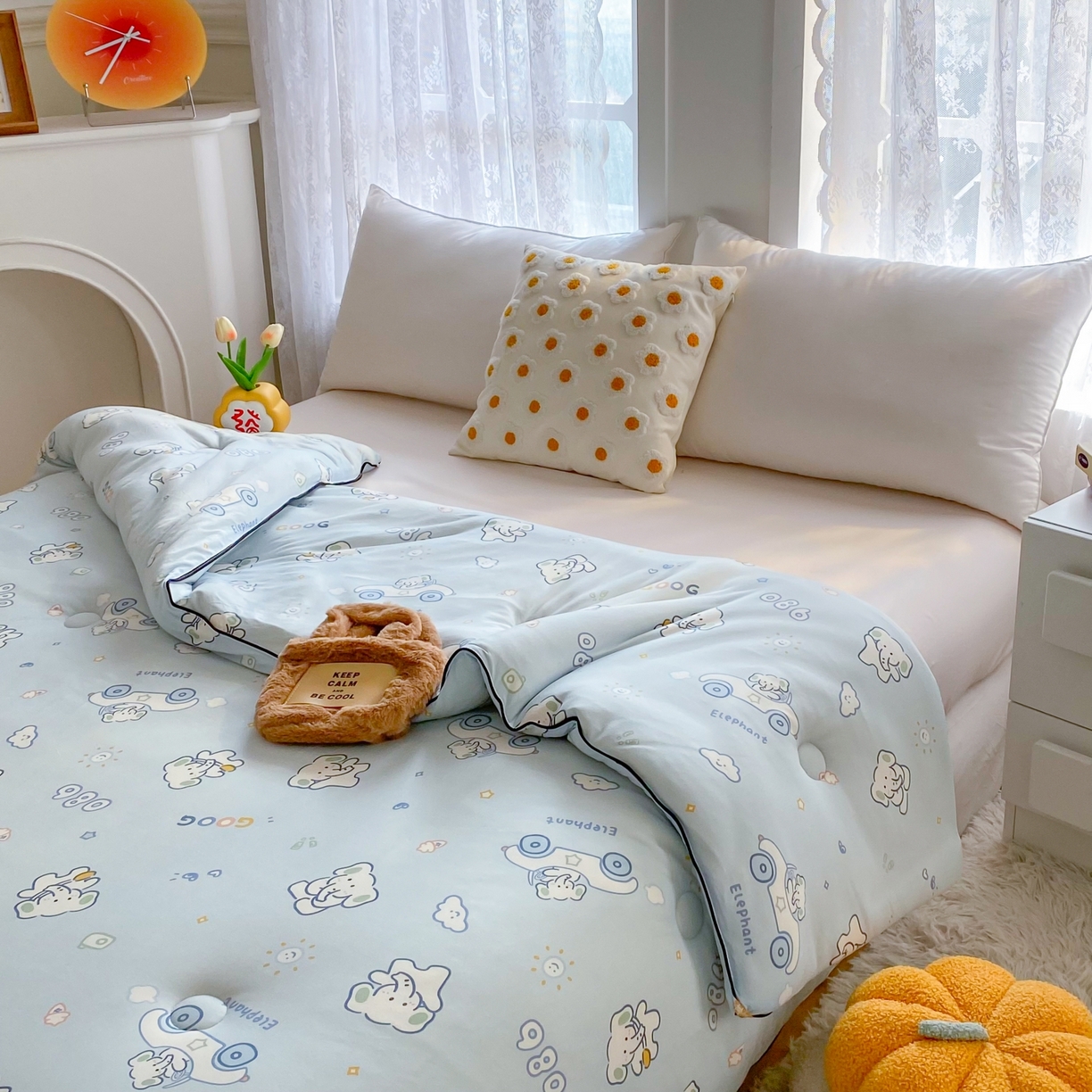 91家纺网 家纺一手货源 找家纺 小叮当家纺仓储工厂店 2025年新款A类母婴级宝宝被子豆豆绒牛奶针织棉被子儿童被子豆豆被大豆被春秋 牛奶针织被-汽车小象