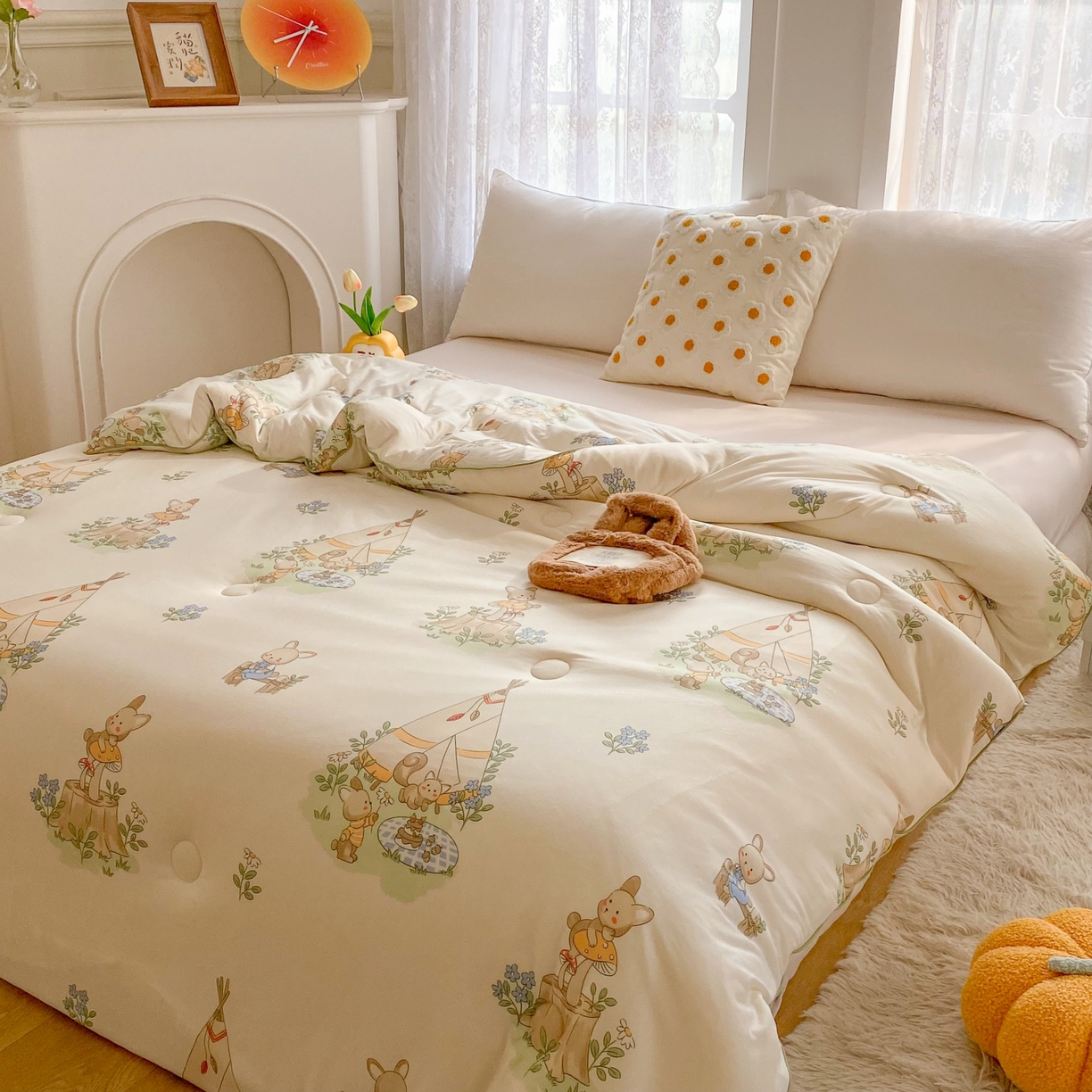 91家纺网 家纺一手货源 找家纺 小叮当家纺仓储工厂店 2025年新款A类母婴级宝宝被子豆豆绒牛奶针织棉被子儿童被子豆豆被大豆被春秋 牛奶针织被-松鼠萌兔