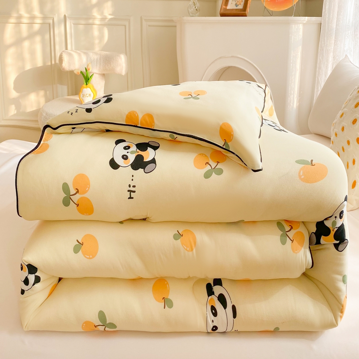 小叮当家纺仓储工厂店 2025年新款A类母婴级宝宝被子豆豆绒牛奶针织棉被子儿童被子豆豆被大豆被春秋 牛奶针织被-熊猫乐园