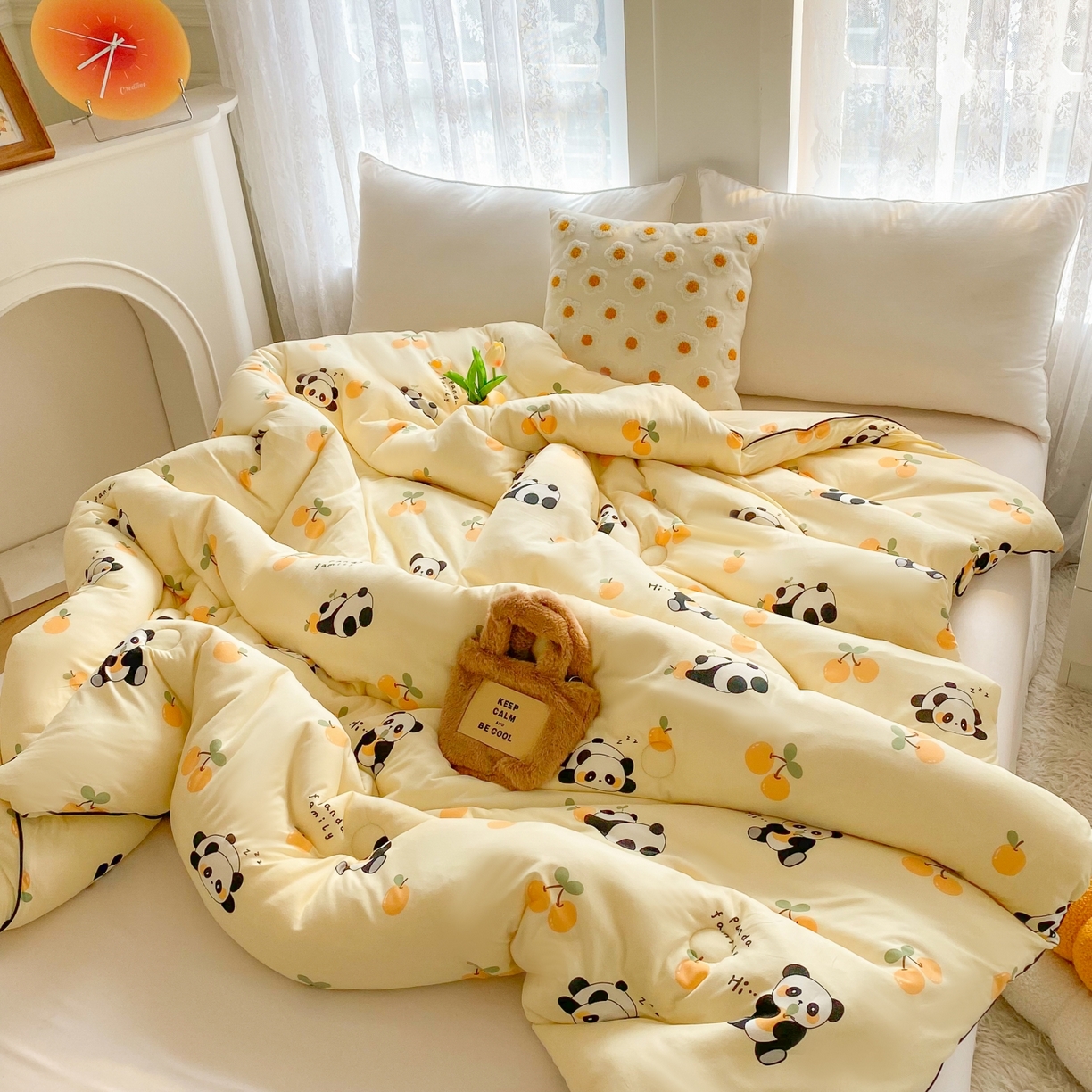 91家纺网 家纺一手货源 找家纺 小叮当家纺仓储工厂店 2025年新款A类母婴级宝宝被子豆豆绒牛奶针织棉被子儿童被子豆豆被大豆被春秋 牛奶针织被-熊猫乐园