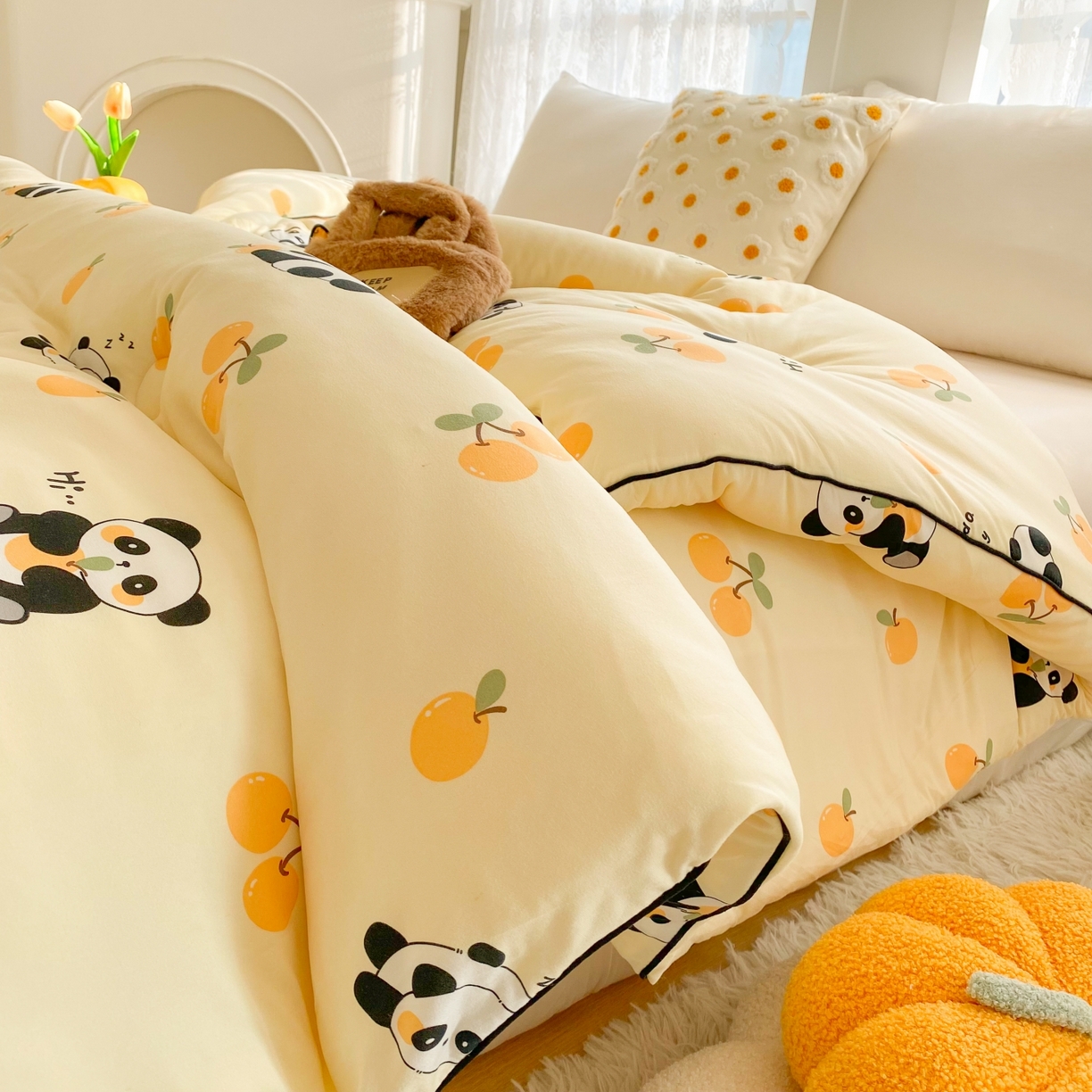 91家纺网 家纺一手货源 找家纺 小叮当家纺仓储工厂店 2025年新款A类母婴级宝宝被子豆豆绒牛奶针织棉被子儿童被子豆豆被大豆被春秋 牛奶针织被-熊猫乐园