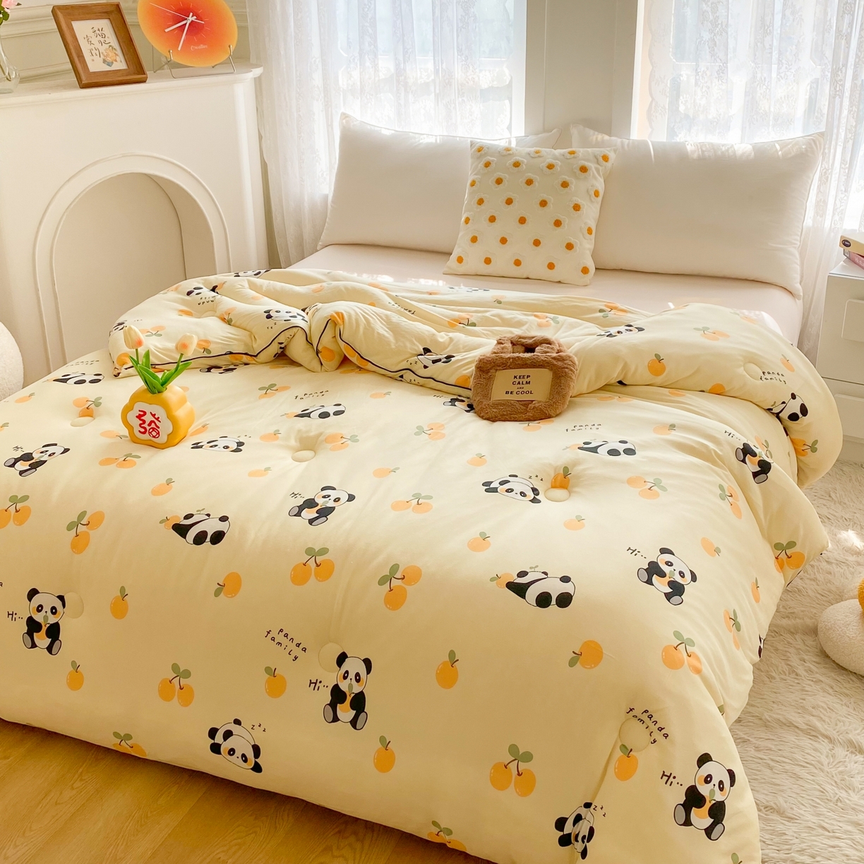 91家纺网 家纺一手货源 找家纺 小叮当家纺仓储工厂店 2025年新款A类母婴级宝宝被子豆豆绒牛奶针织棉被子儿童被子豆豆被大豆被春秋 牛奶针织被-熊猫乐园