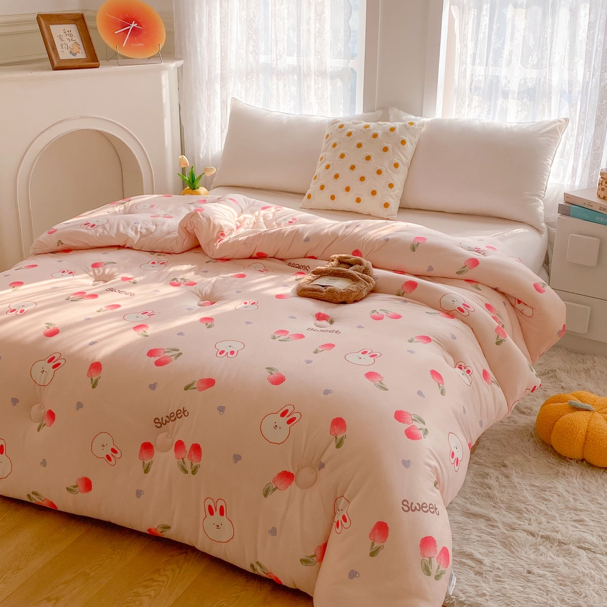 91家纺网 家纺一手货源 找家纺 小叮当家纺仓储工厂店 2025年新款A类母婴级宝宝被子豆豆绒牛奶针织棉被子儿童被子豆豆被大豆被春秋 牛奶针织被-郁金香免