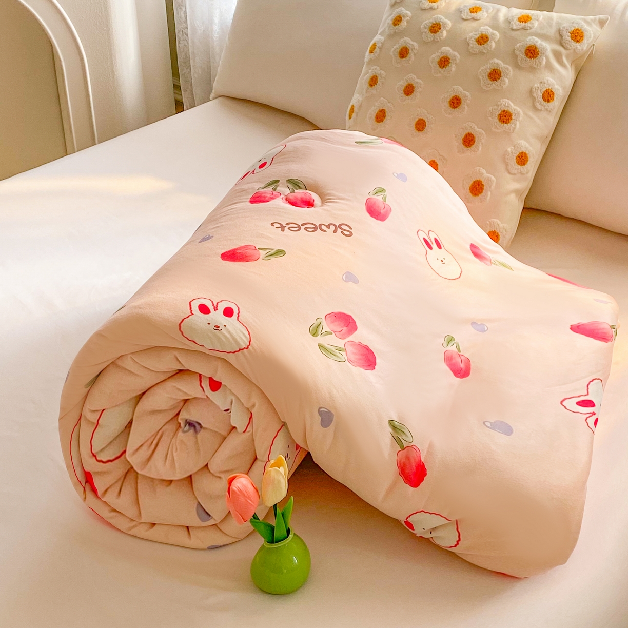 91家纺网 家纺一手货源 找家纺 小叮当家纺仓储工厂店 2025年新款A类母婴级宝宝被子豆豆绒牛奶针织棉被子儿童被子豆豆被大豆被春秋 牛奶针织被-郁金香免