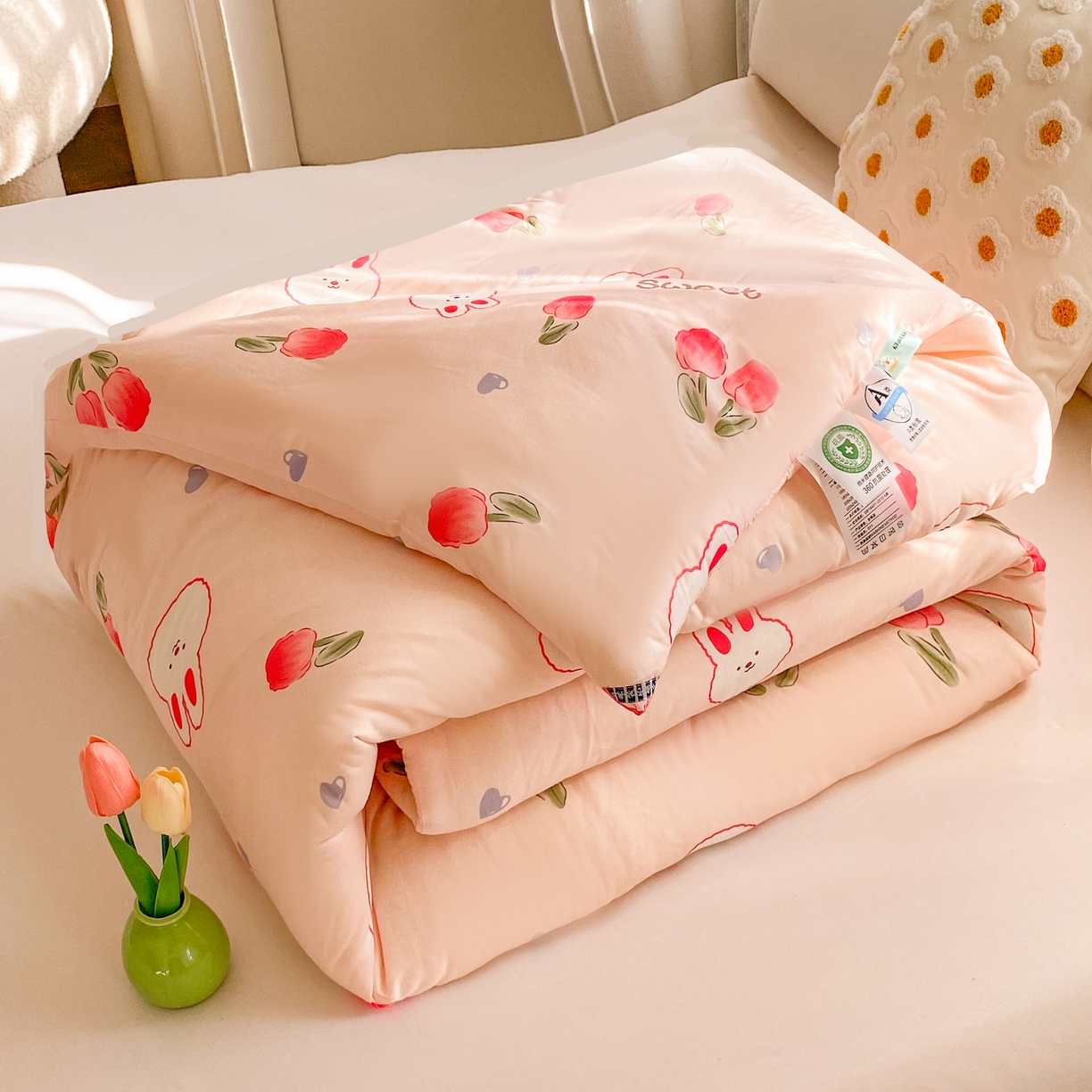 91家纺网 家纺一手货源 找家纺 小叮当家纺仓储工厂店 2025年新款A类母婴级宝宝被子豆豆绒牛奶针织棉被子儿童被子豆豆被大豆被春秋 牛奶针织被-郁金香免