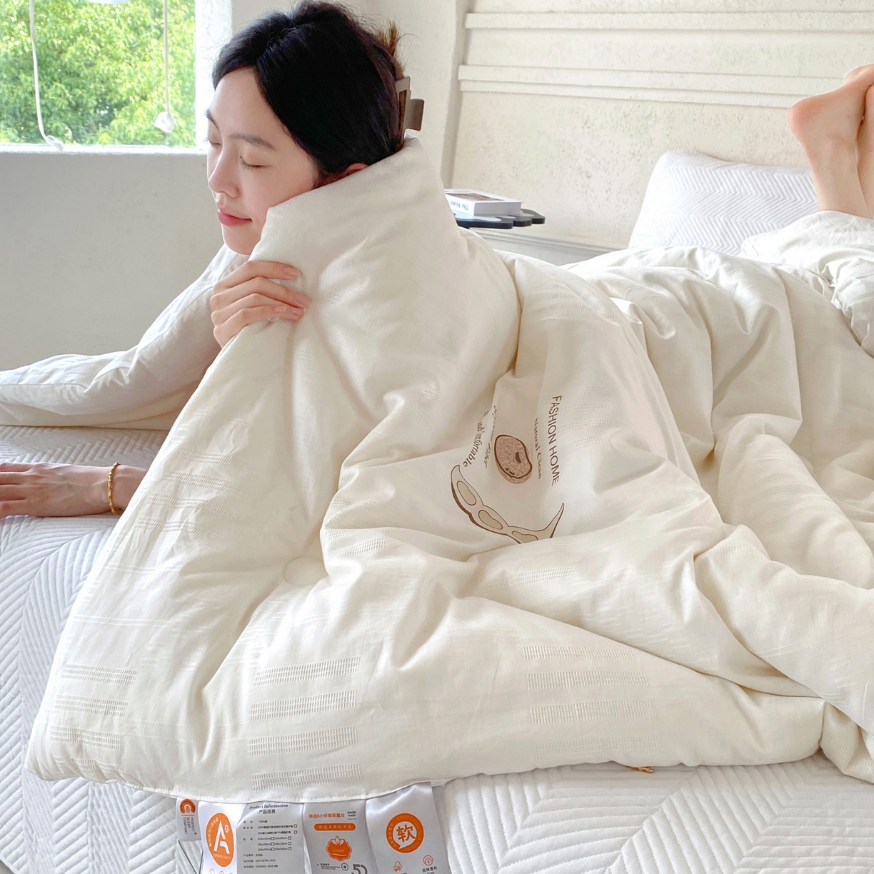 91家纺网 家纺一手货源 找家纺 （总）小叮当家纺仓储工厂店 2025新款A类全棉提花华夫格立体绒百分之30大豆被拉链款单边被子被芯