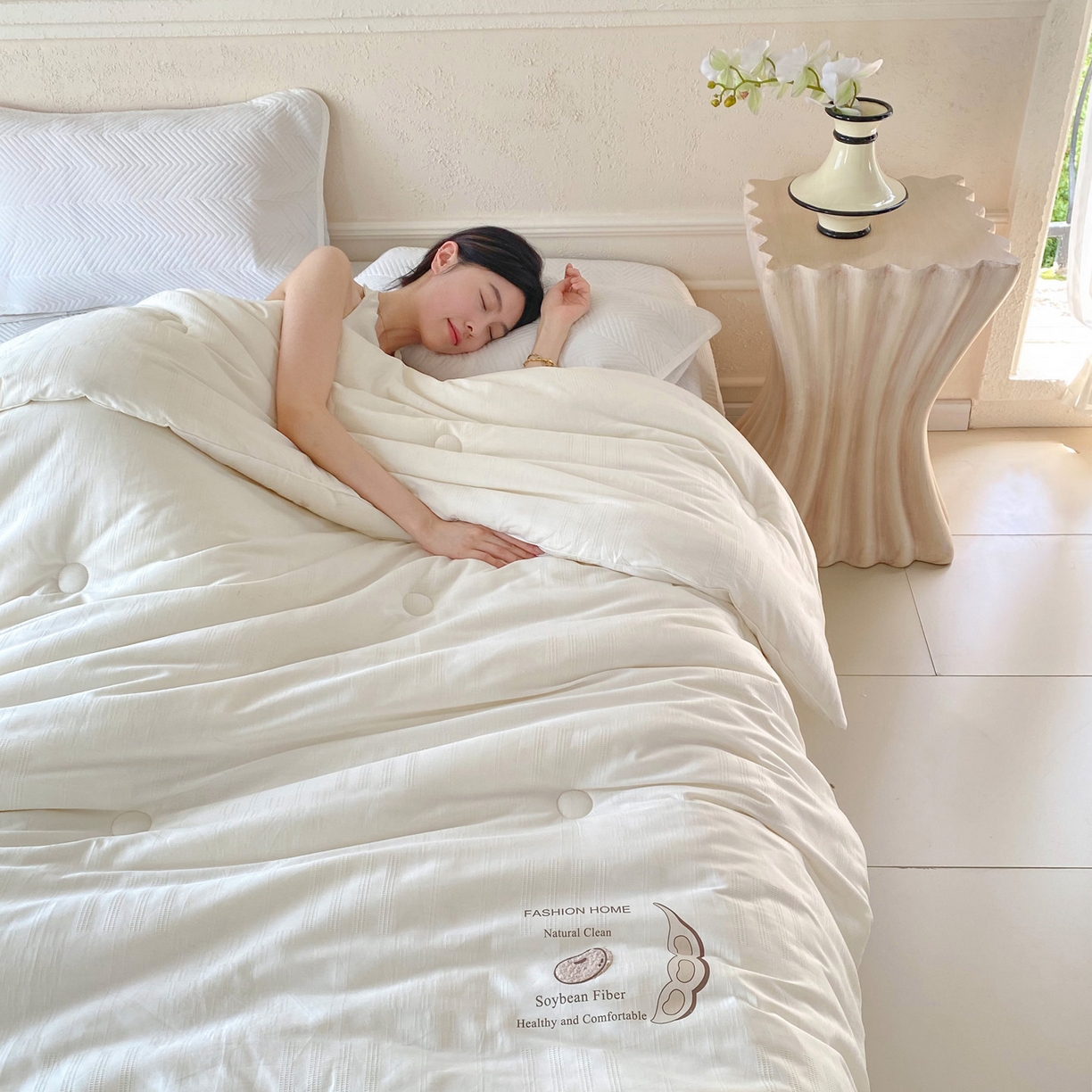 91家纺网 家纺一手货源 找家纺 （总）小叮当家纺仓储工厂店 2025新款A类全棉提花华夫格立体绒百分之30大豆被拉链款单边被子被芯