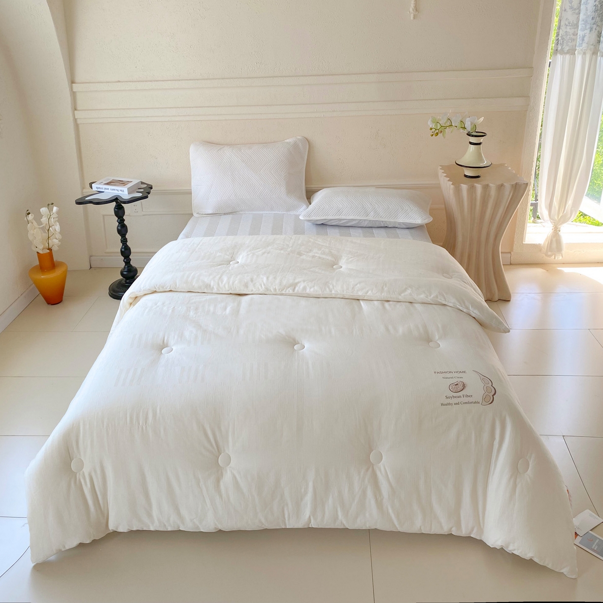 91家纺网 家纺一手货源 找家纺 （总）小叮当家纺仓储工厂店 2025新款A类全棉提花华夫格立体绒百分之30大豆被拉链款单边被子被芯