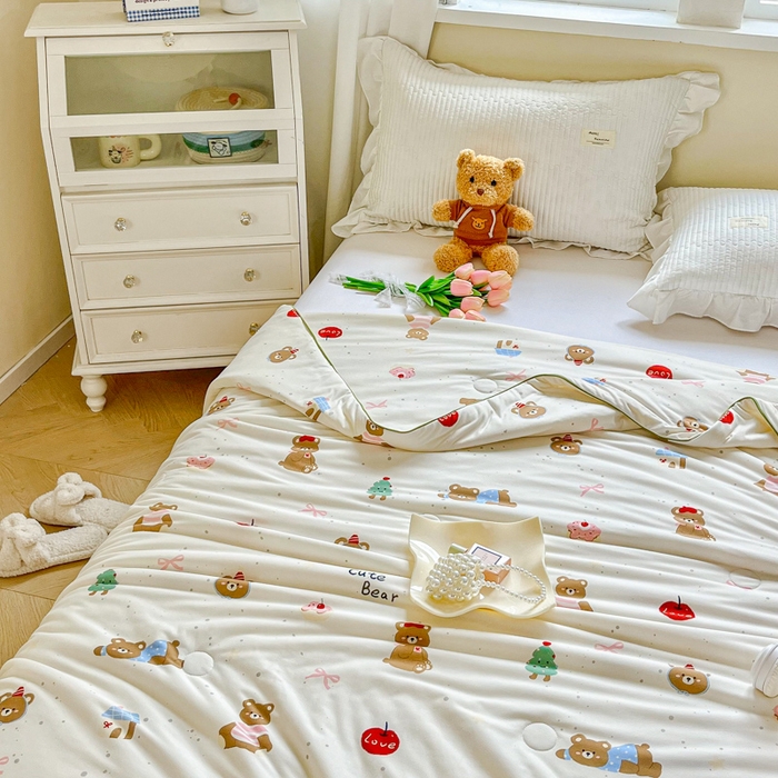 91家纺网 家纺一手货源 找家纺 小叮当家纺仓储工厂店 2025年新款A类母婴级宝宝被子豆豆绒牛奶针织棉被子儿童被子豆豆被大豆被春秋 牛奶针织被-圣诞小熊