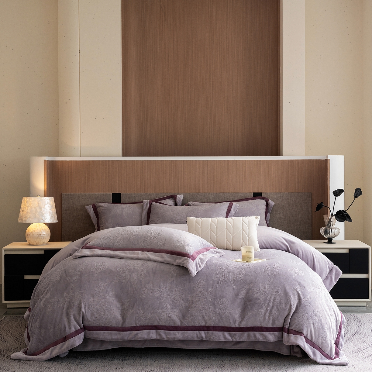 瑞雪家居 2025新款亲肤舒适牛奶绒四件套-繁花系列 繁花-浅紫