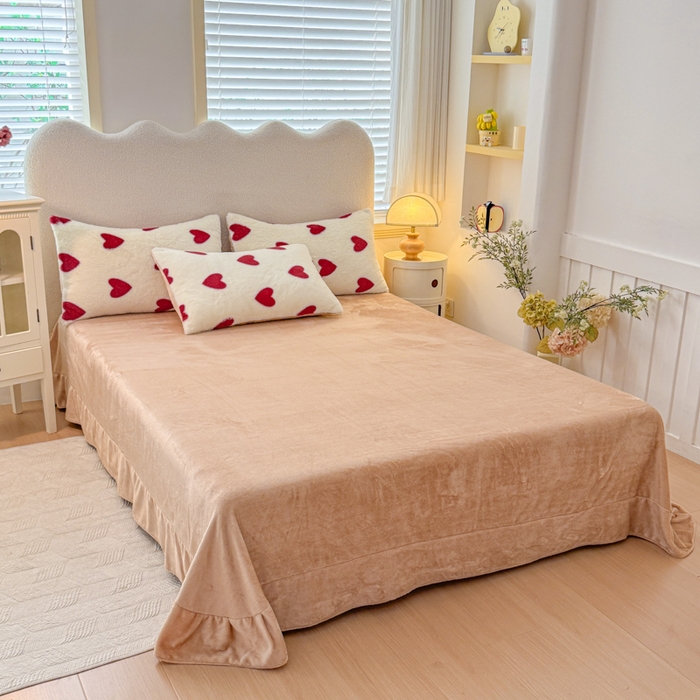 91家纺网 家纺一手货源 找家纺 爱多多家居 2025新款印花美拉德兔毛印花四件套单被套 红色爱心