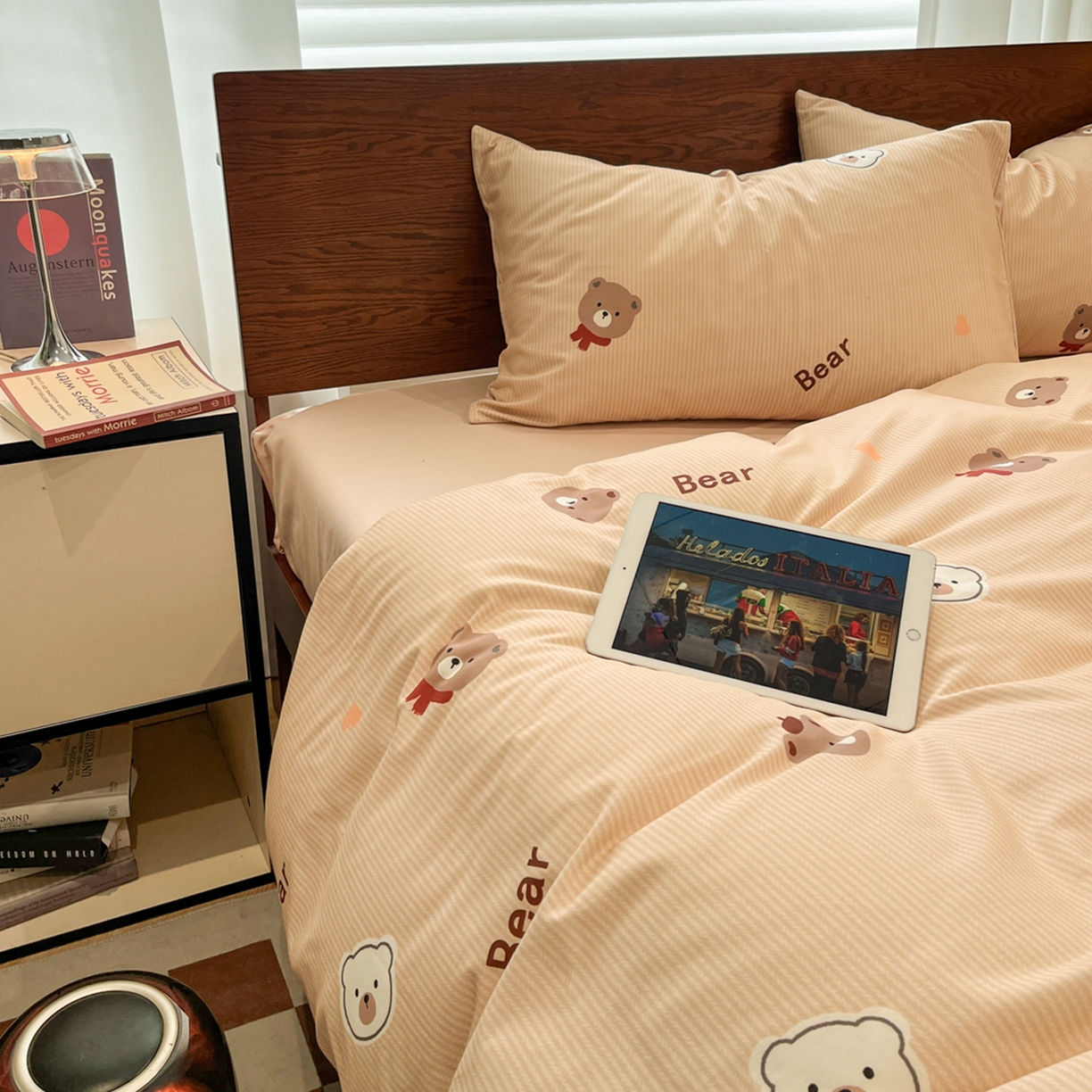 91家纺网 家纺一手货源 找家纺 小叮当家纺仓储工厂店 2025新款提供买家秀爆款花型不断货美拉德卡通全棉纯棉磨毛四件套 告白熊