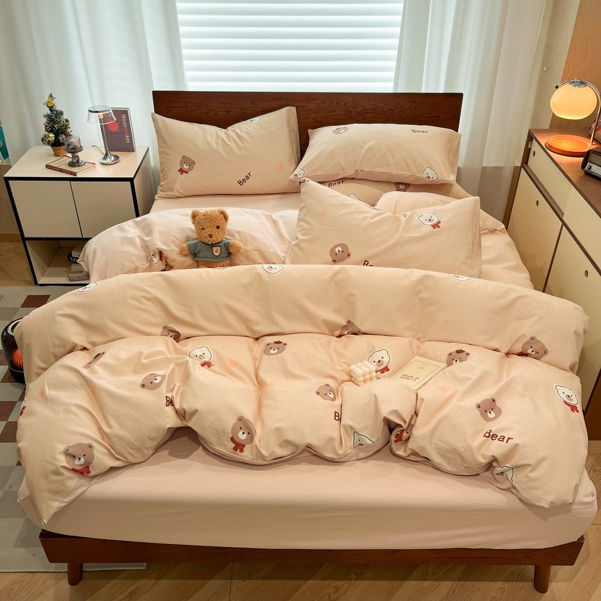 91家纺网 家纺一手货源 找家纺 小叮当家纺仓储工厂店 2025新款提供买家秀爆款花型不断货美拉德卡通全棉纯棉磨毛四件套 告白熊