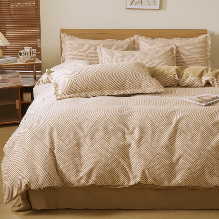 91家纺网 家纺一手货源 找家纺 大吉  2024新款加厚喷气全棉磨毛被套 菱格