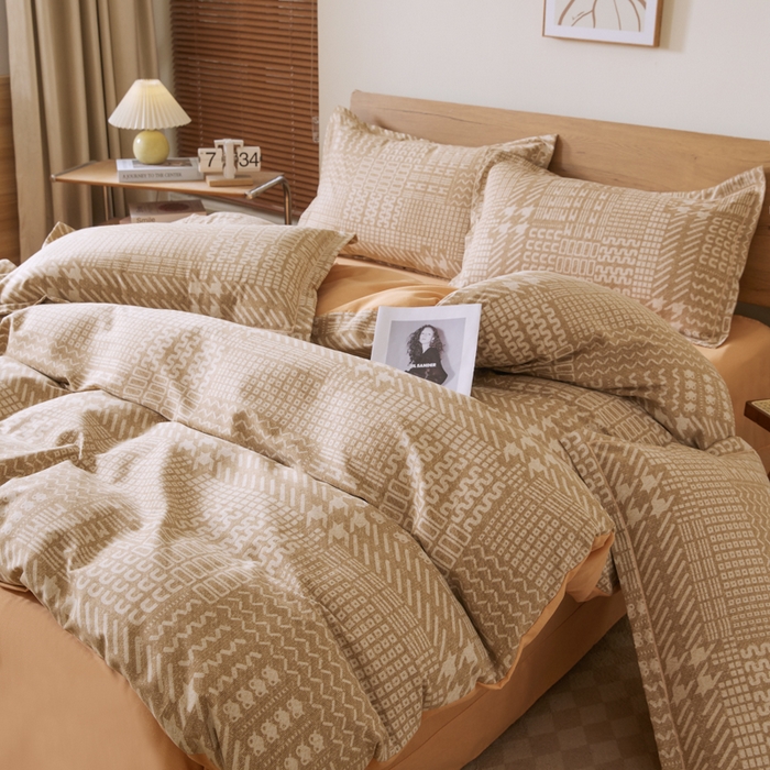 91家纺网 家纺一手货源 找家纺 大吉  2024新款加厚喷气全棉磨毛被套 千鸟格