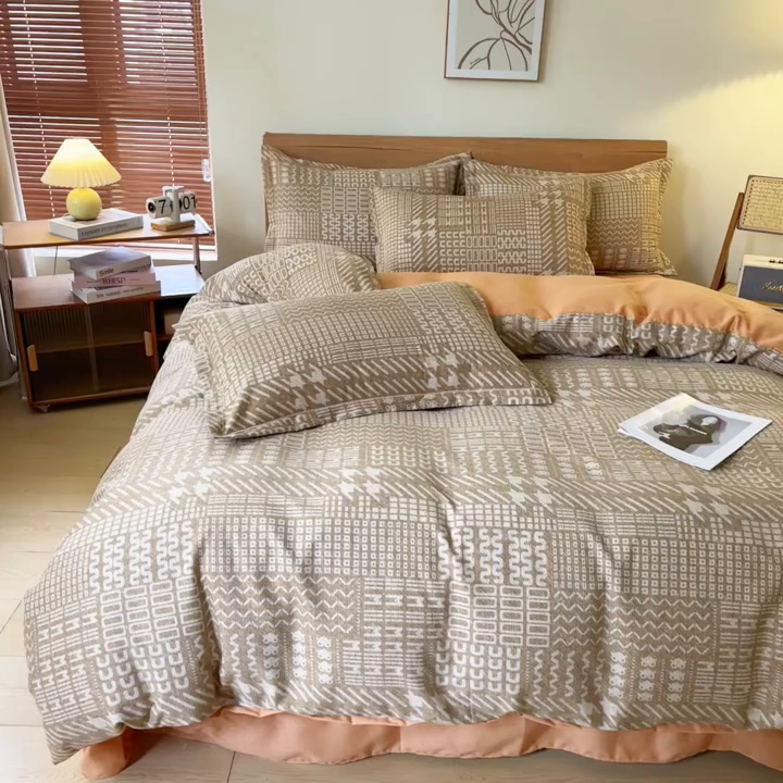 91家纺网 家纺一手货源 找家纺 大吉  2024新款加厚喷气全棉磨毛被套 千鸟格