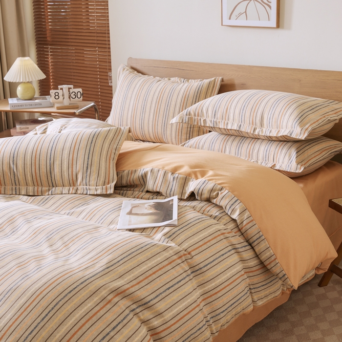 91家纺网 家纺一手货源 找家纺 大吉  2024新款加厚喷气全棉磨毛被套 星晴-橙