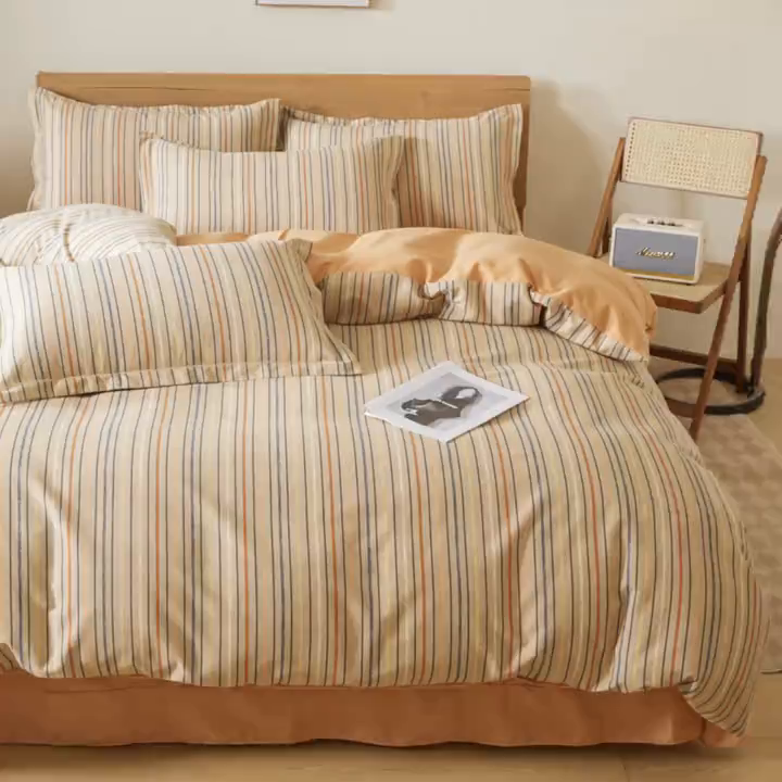 91家纺网 家纺一手货源 找家纺 大吉  2024新款加厚喷气全棉磨毛被套 星晴-橙