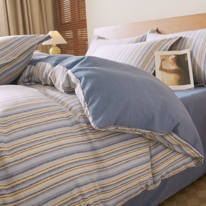 91家纺网 家纺一手货源 找家纺 大吉  2024新款加厚喷气全棉磨毛被套 星晴-蓝