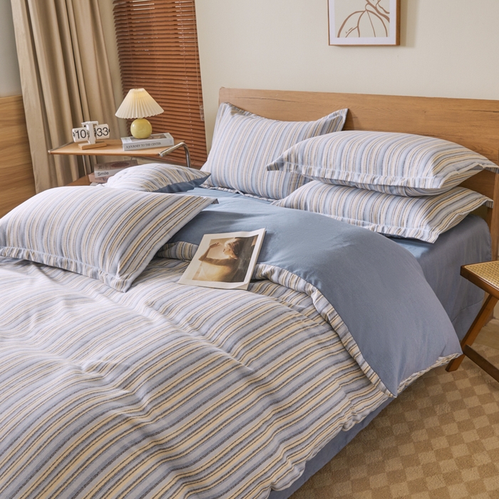 91家纺网 家纺一手货源 找家纺 大吉  2024新款加厚喷气全棉磨毛被套 星晴-蓝