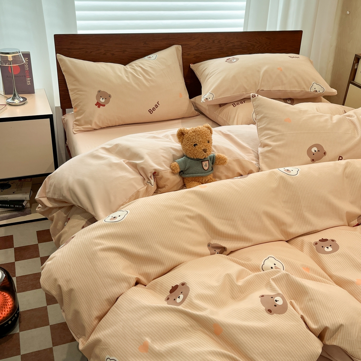 91家纺网 家纺一手货源 找家纺 小叮当家纺仓储工厂店 2025新款提供买家秀爆款花型不断货美拉德卡通全棉纯棉磨毛四件套 告白熊