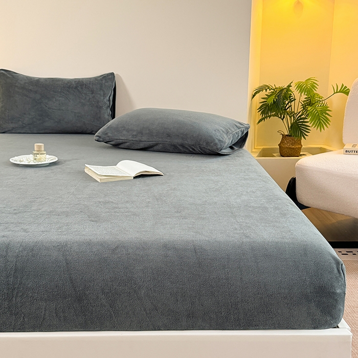 卢赛尔 2025新款230g高克重纯色牛奶绒床笠单品-米兰系列 米兰-深空灰