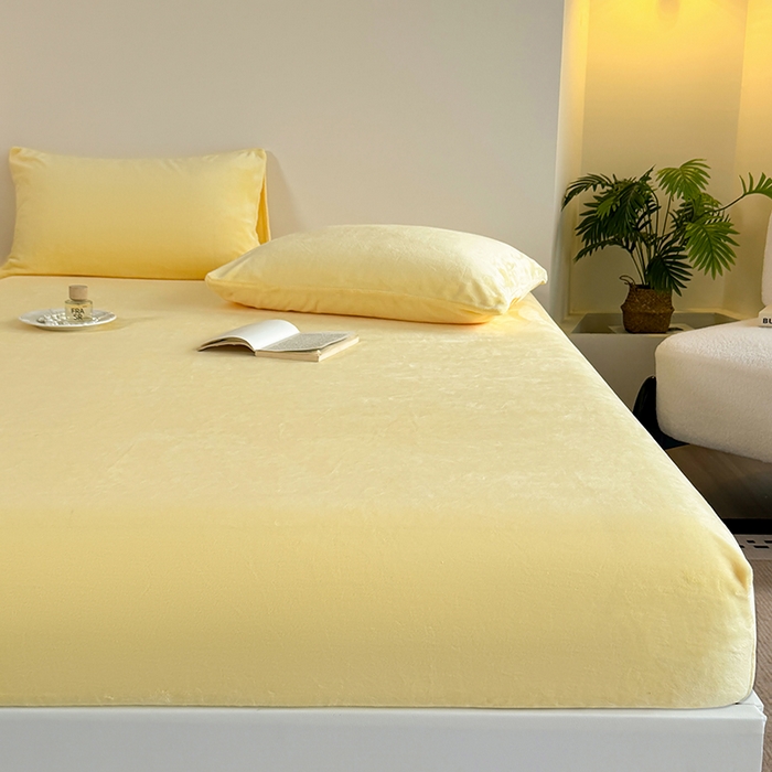 卢赛尔 2025新款230g高克重纯色牛奶绒床笠单品-米兰系列 米兰-柠檬黄