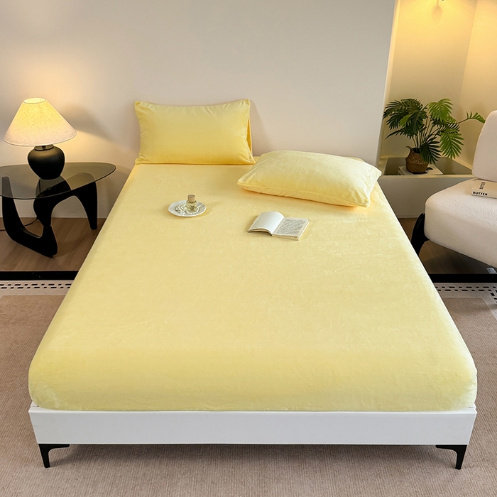 91家纺网 家纺一手货源 找家纺 卢赛尔 2025新款230g高克重纯色牛奶绒床笠单品-米兰系列 米兰-柠檬黄