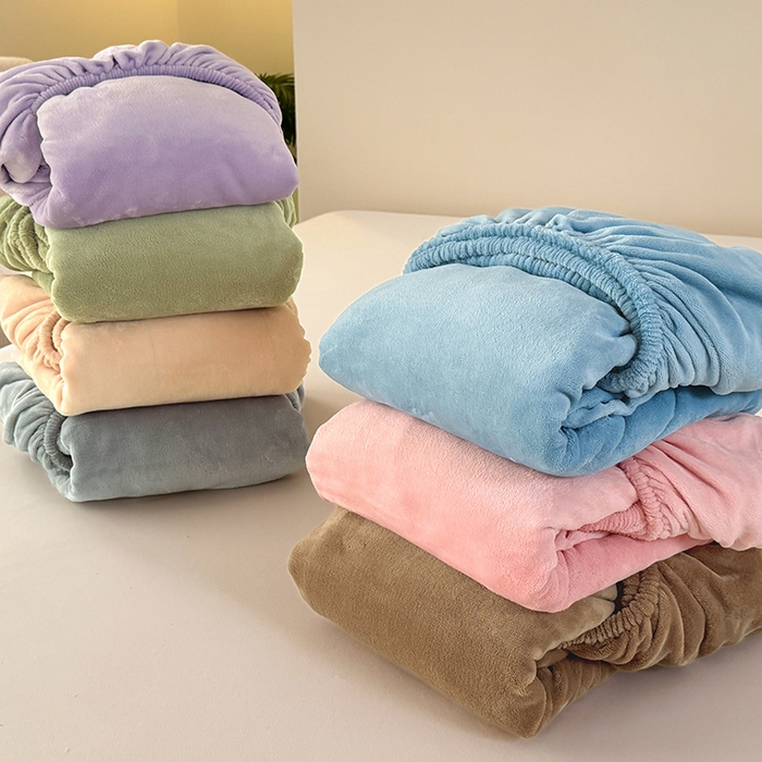 91家纺网 家纺一手货源 找家纺 （总）卢赛尔 2025新款230g高克重纯色牛奶绒床笠单品-米兰系列