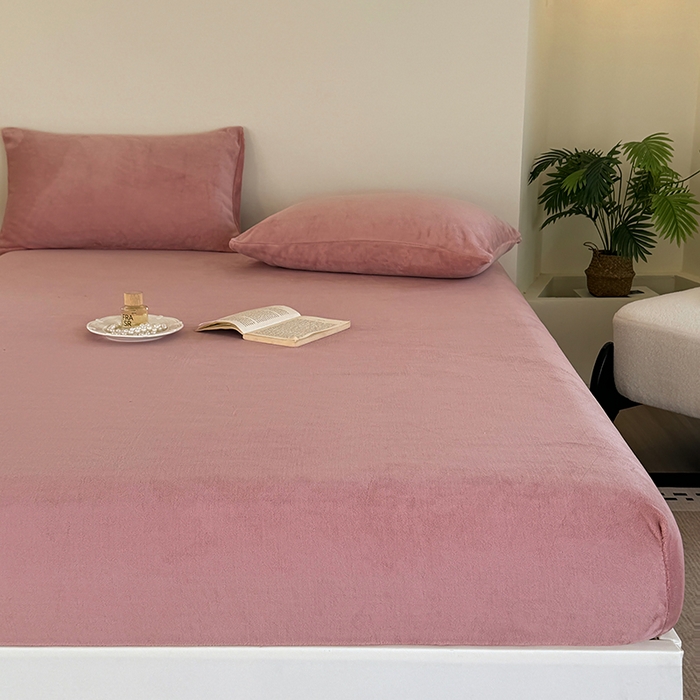 卢赛尔 2025新款230g高克重纯色牛奶绒床笠单品-米兰系列 米兰-藕粉玉