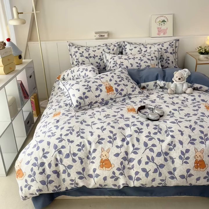 91家纺网 家纺一手货源 找家纺 大吉  2024新款加厚喷气全棉磨毛被套 元气小兔