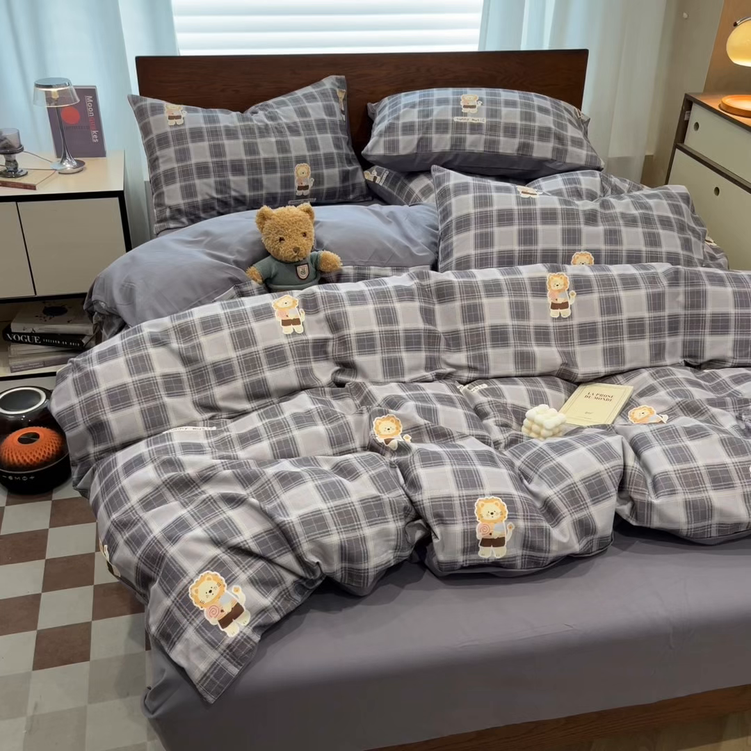 91家纺网 家纺一手货源 找家纺 小叮当家纺仓储工厂店 2025新款提供买家秀爆款花型不断货美拉德卡通全棉纯棉磨毛四件套 小萌狮