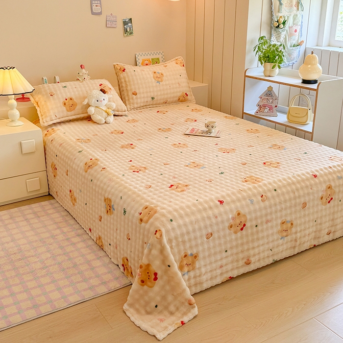 91家纺网 家纺一手货源 找家纺 （总）绣女坊 2025新款A类高克重牛奶绒泡泡绒印花床单单件冬季保暖毛绒毯子绒床单三件套