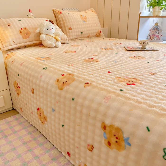 91家纺网 家纺一手货源 找家纺 （总）绣女坊 2025新款A类高克重牛奶绒泡泡绒印花床单单件冬季保暖毛绒毯子绒床单三件套