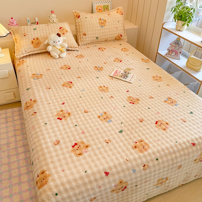 91家纺网 家纺一手货源 找家纺 （总）绣女坊 2025新款A类高克重牛奶绒泡泡绒印花床单单件冬季保暖毛绒毯子绒床单三件套