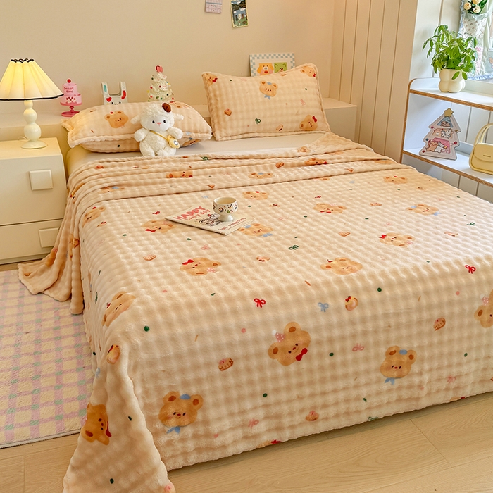 91家纺网 家纺一手货源 找家纺 （总）绣女坊 2025新款A类高克重牛奶绒泡泡绒印花床单单件冬季保暖毛绒毯子绒床单三件套