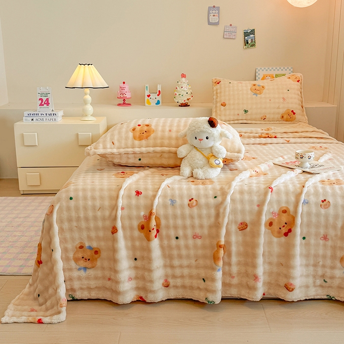 91家纺网 家纺一手货源 找家纺 （总）绣女坊 2025新款A类高克重牛奶绒泡泡绒印花床单单件冬季保暖毛绒毯子绒床单三件套